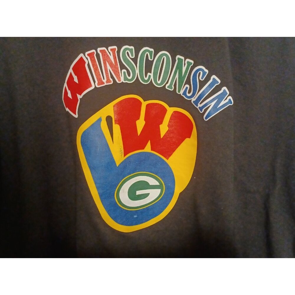 Wisconsin Sport Black T-Shirt Packers Brewers Badgers "ALL WISCONSIN" Size 3XL - Picture 2 of 4